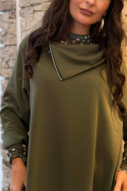 Sola Smart Tech Zip Cowl Dress Khaki